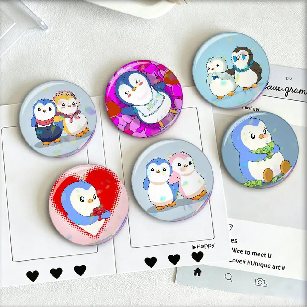 P-Pudgy Penguin CUTE   Laser Badge Applicable For Backpack Clothes Hats Decor Creative Accessories