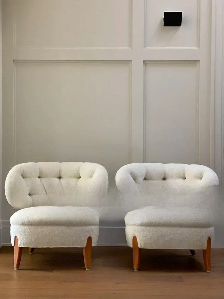 

Винтажное белое кресло-шезлонг из овечьей шерсти QQFurniture для гостиной и спальни, дизайнерское, с откидной спинкой, модель 0294