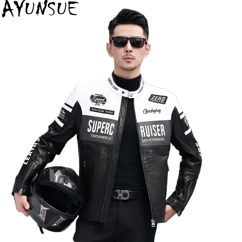 

AYUNSUE 2025 Spring Autumn Genuine Leather Jacket Man Clothing Real Cowhide Motorcycle Jackets Short Cycling Leather Coat Trend