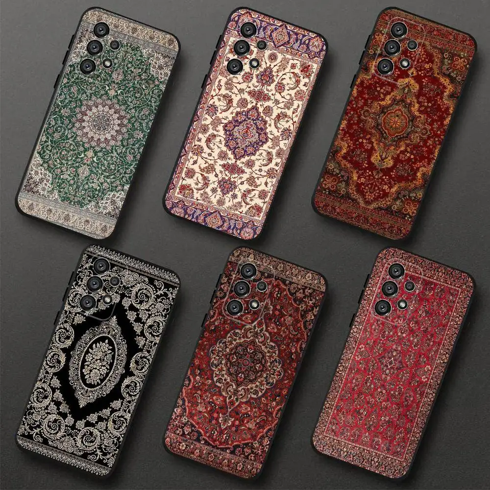 

Persian Carpet Floral Pattern Phone Case For Samsung S 25,24,23,22,30,21,10,9,Ultra,Plus,Lite,FE,4,5G Black Soft Case