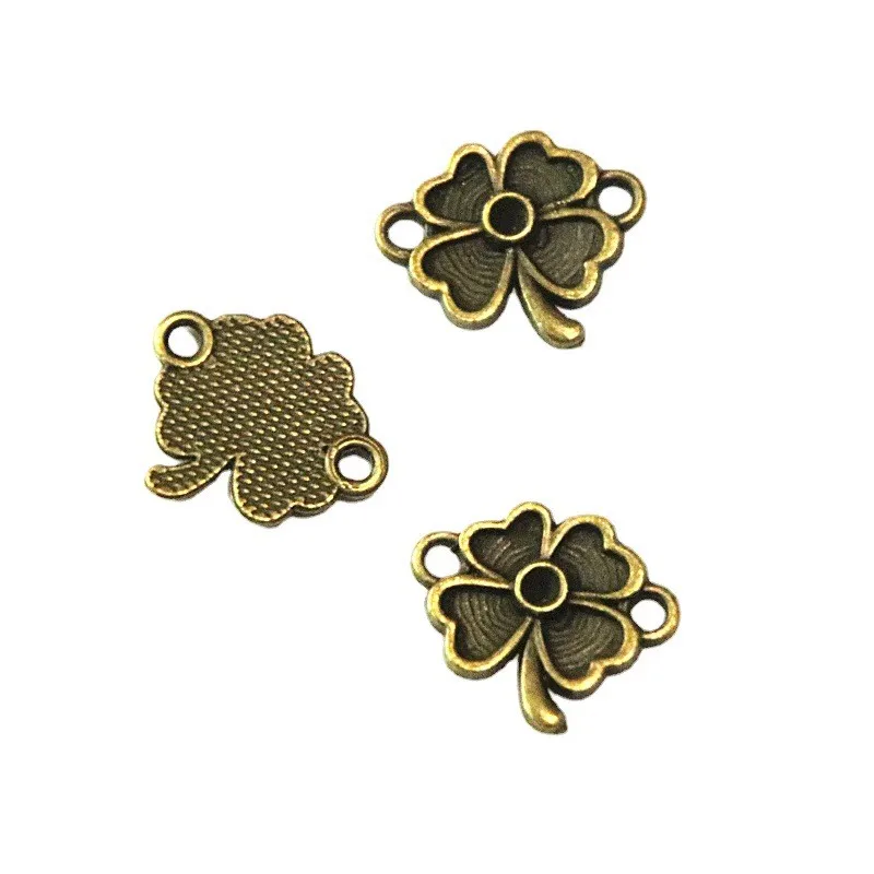 80Pcs 18*15MM Antique Bronze Plated Four Leaf Clover Connectors Charms DIY Metal Bracelet Necklace Jewelry Findings