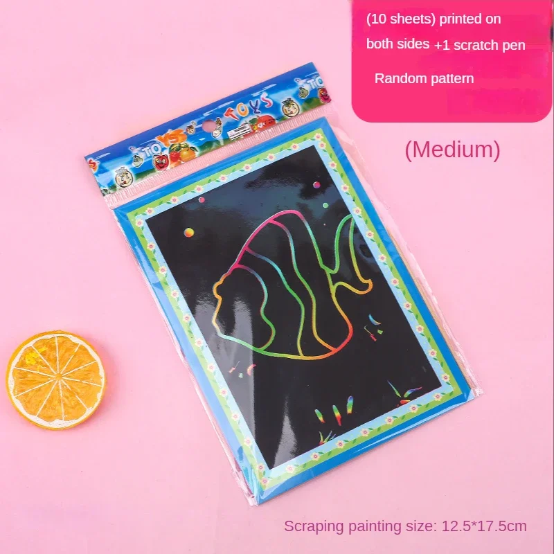 10pcs Scratch Art Paper Magic Painting Paper with Drawing Stick Drawing Toys Learning Educational Toys for Children Kids Gifts