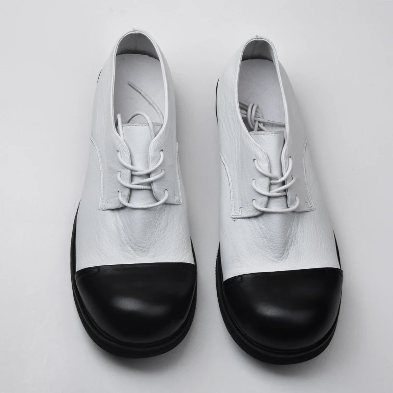 Genuine Leather Low Help Men's Big Scalp Shoes Round Head Thick Bottom Soft Leather Retro Hairdresser Designer Shoes