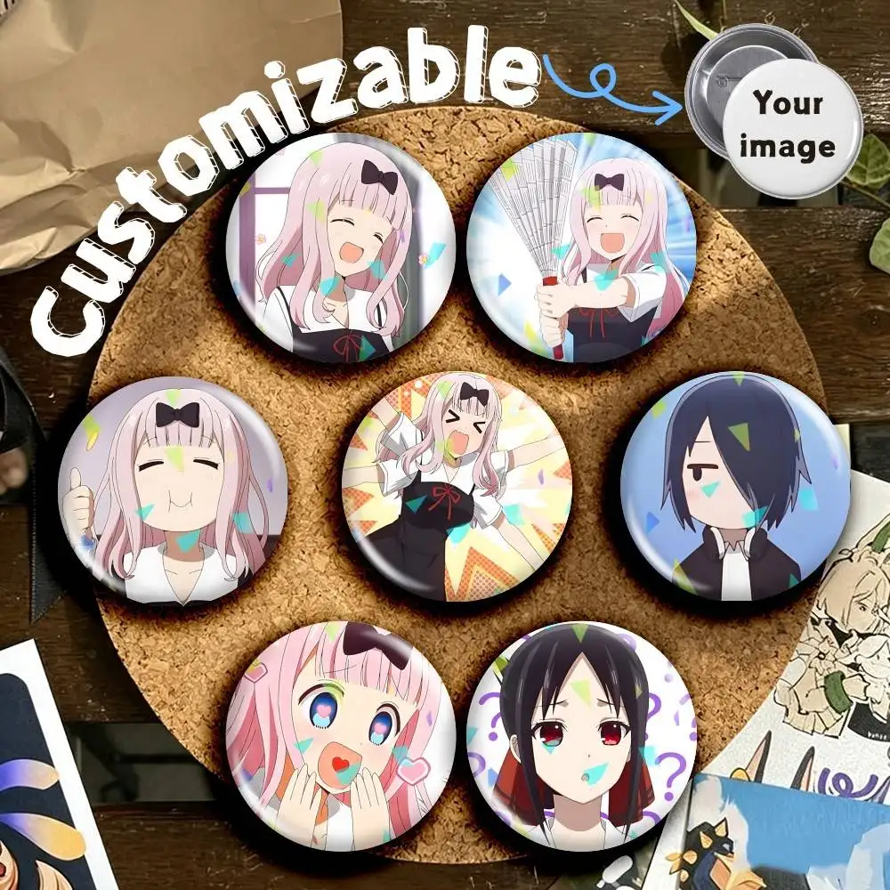 Cute C-Chika Love is W-War Round Brooch Pins, Personalized Badges With Broken Glass Design Fashion Accessory