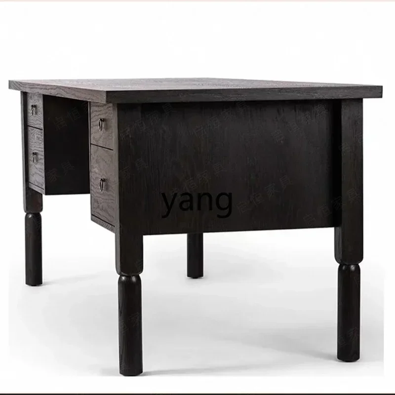 LTT American retro style solid wood desk French black multi-functional desk study computer desk