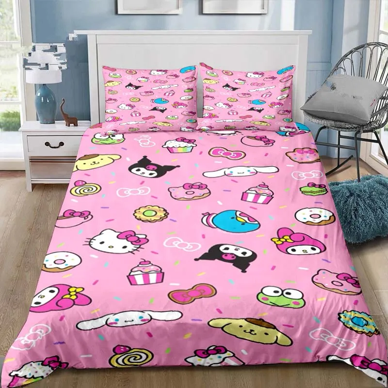 Cartoon My Melody Bedding Set 3D Printing Kuromi Family Decoration, Bedding for Family and Friends Gifts