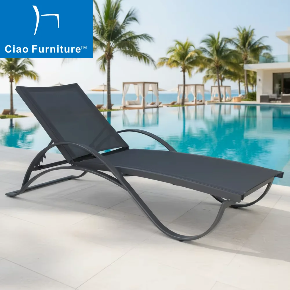 Aluminum Outdoor Hotel Beach Furniture Pool Side Stackable Sling Fabric Chaise Lounge Chair