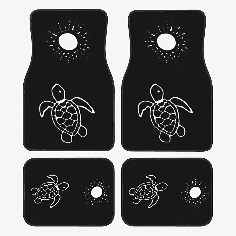 4 Stück skurrile Meeresschildkröten-Sonnenuntergang-Automatten, bequeme Polyester-Fußmatten für Autos, SUVs, ideales Geschenk, Auto-Bodenmatte