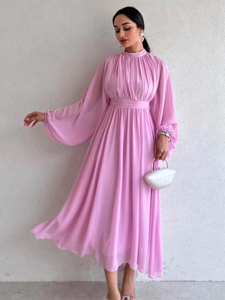 Eid Muslim Party Dress for Women Jalabiya Abaya Ramadan Long Dresses Abayas Woman Solid Pleated Vestidos Robe Caftan 2024