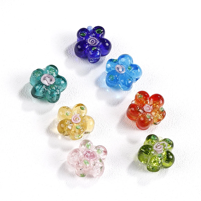 6 pieces 15mm Vintage color double-sided flower glass beads DIY handmade jewelry hair accessories materials scattered beads