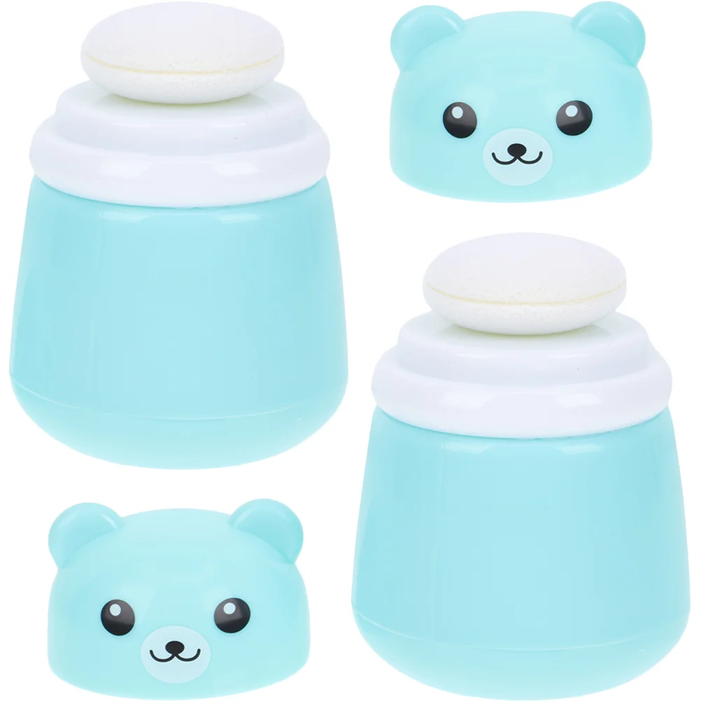 

2 Pcs Body Powder Box Sturdy Puff Lovely Bear Baby Case Container with Talcum Practical Abs Containers