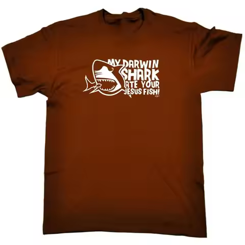 My Darwin Shark Ate Your Jesus Fish Mens Funny Novelty T Shirt