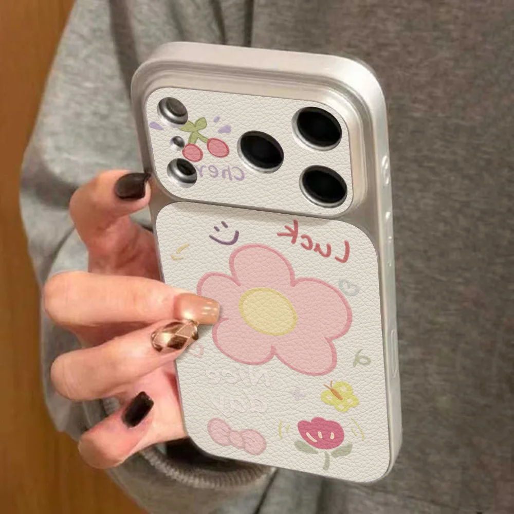 Blumenbemalte Handyhülle für iPhone 17 Pro Max Funda iPhone 16 13 11 15 14 12 16promax 17promax Schützende PU-Lederhülle