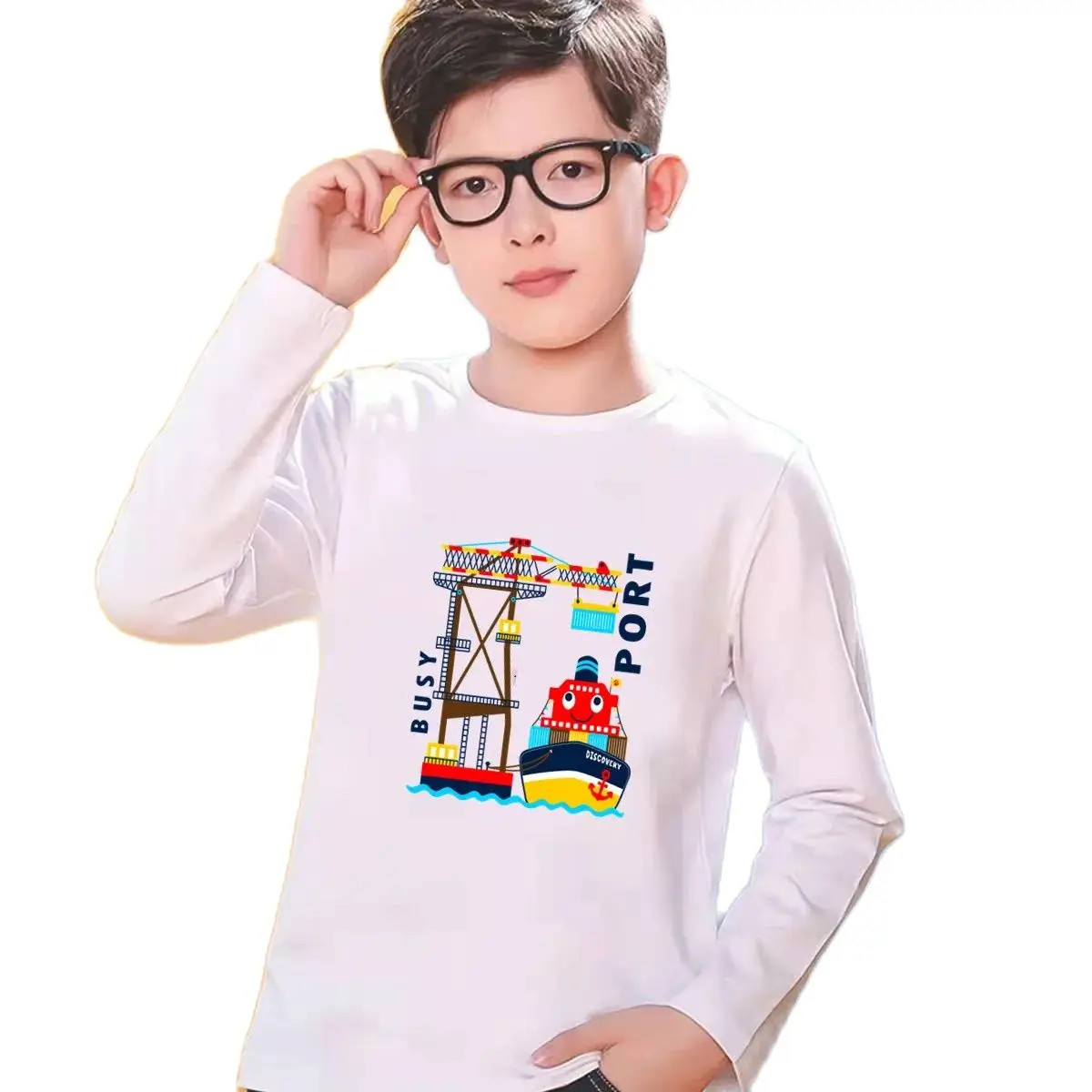 kids Long Sleeve Tee Shirts Boy's Cotton T-shirts Little Boy Spring Autumn Tops Children Graphic Tee