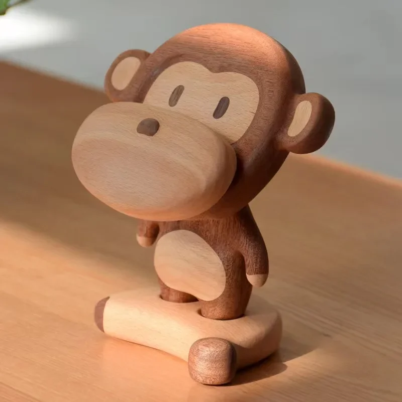 Monkey BUNANA-Universal Portable Solid Wood Cell Phone Racks,Desk Stand Holder for Mobile Phone,Home Accessories,Creative Gift