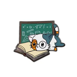 Cute cartoon animal metal badge learning math cat lapel pin brooch book student learn Nerd enthusiast gift accessories