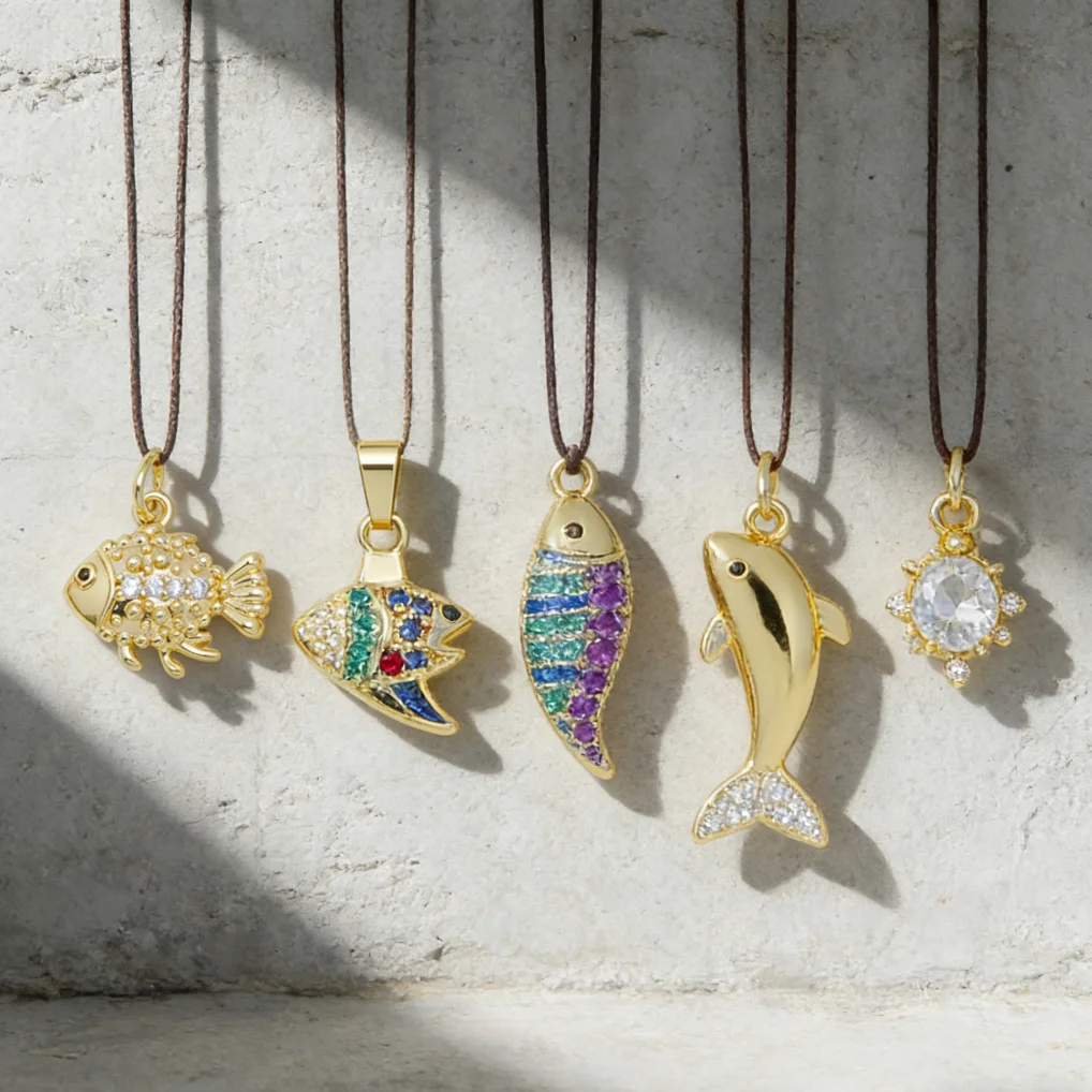 4Pcs Pendant Brass Plated Color Zircon Cute Ocean Animal Fish Whale Charms for Diy Jewelry Necklace Bracelet Making Accessories view 6
