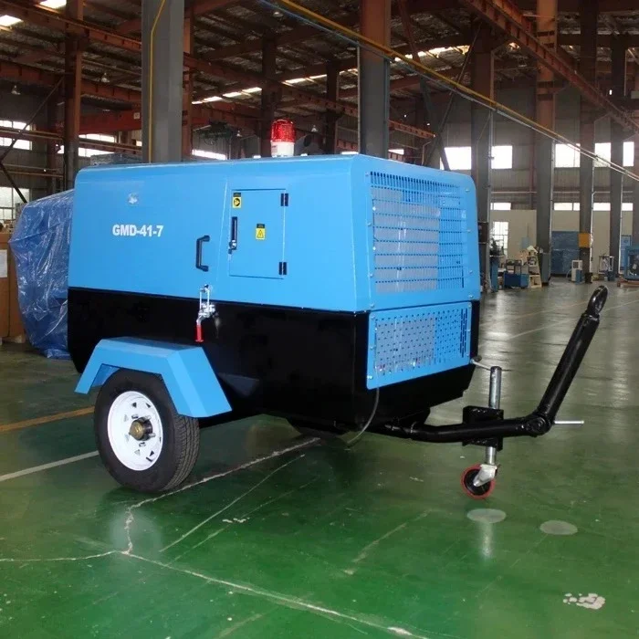 Meistverkaufte praktische sichere 185CFM Power Towable tragbare zwei Räder Kompressoren Schraubenluft mit langlebigem Luftsystem