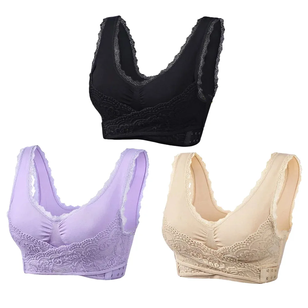 

3Pcs Comfortable Bra for Women No Steel Ring Wireless Sports Bra Soft Fabric Front Closure Everyday Lingerie Perfect Size