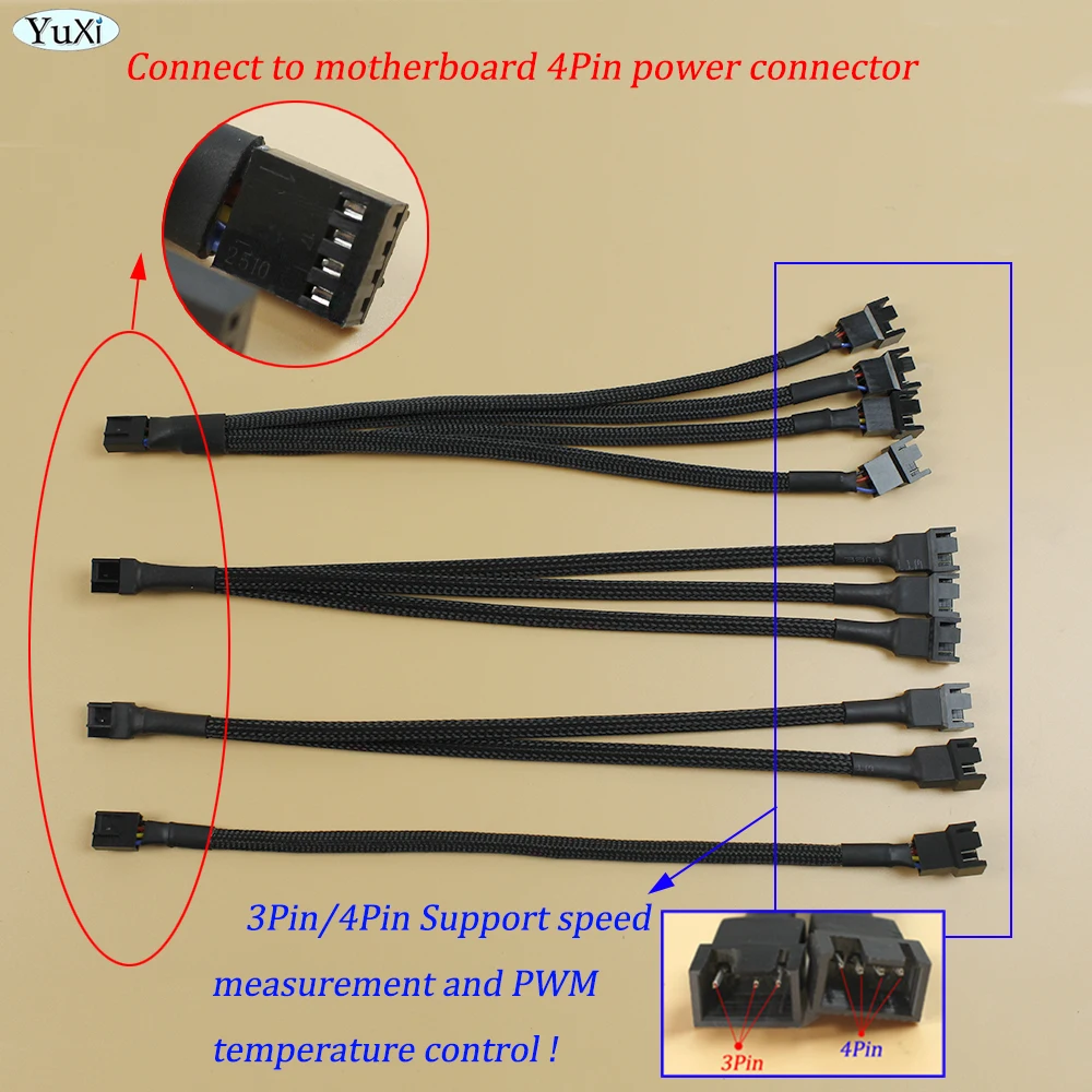 1Pcs Motherboard 4Pin Cooling Fan Water-Cooled 4Pin 1 To 2 3 Transfer Wiring PWM Multi-fan Temperature Control Extension Cord