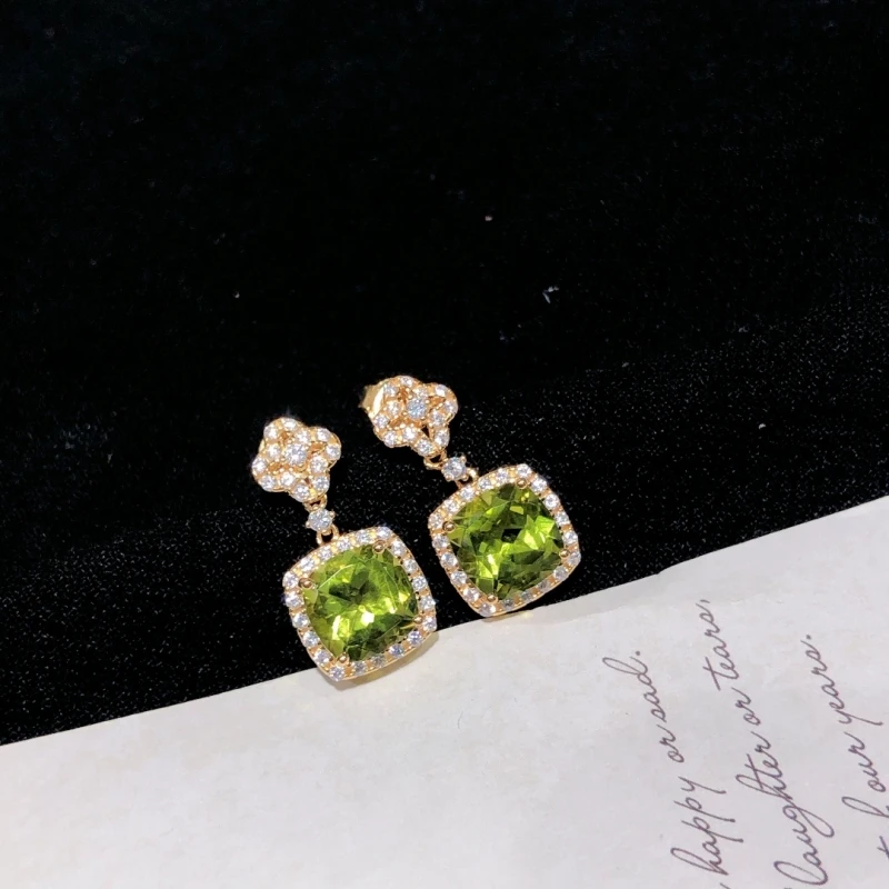 New Design High Quality 925 Sterling Silver With Chartreuse Natural Olivine Women's Earrings