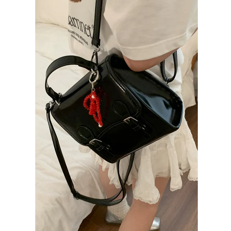 Korea Portable Red Bag Women's 2024 New Trendy Fashion Backpack College Style All-match Design Simple Commuter Shoulder Bag