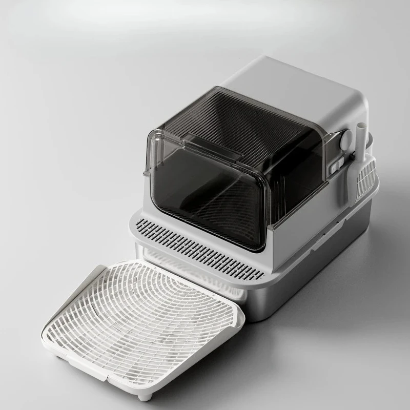 Jumbo Stainless Steel Cat Litter Box Fully Enclosed Odor-Proof Toilet for Kitten Hollow Out Pedal Cats Toilet 70cm Cat Bedpans