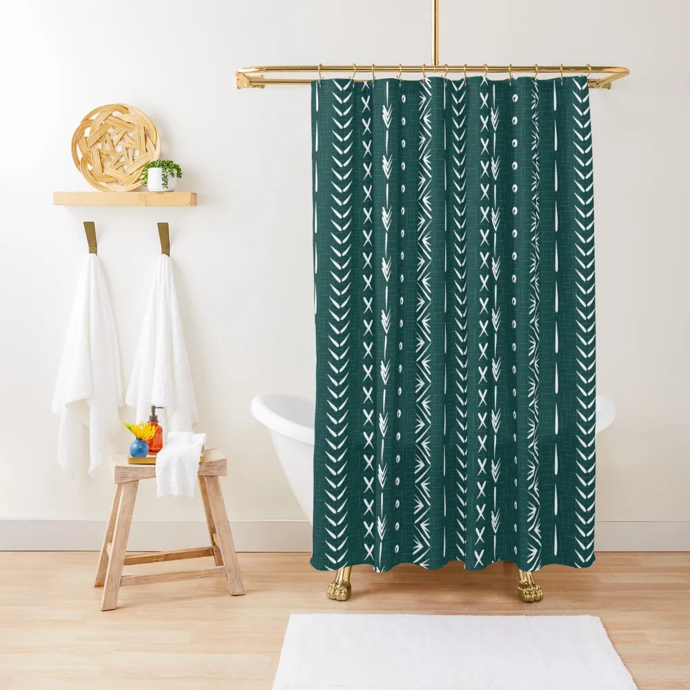 

Boho mud cloth pattern, forest green and white Shower Curtain Bathroom Accessory Luxury Bathroom Funny Shower Curtain