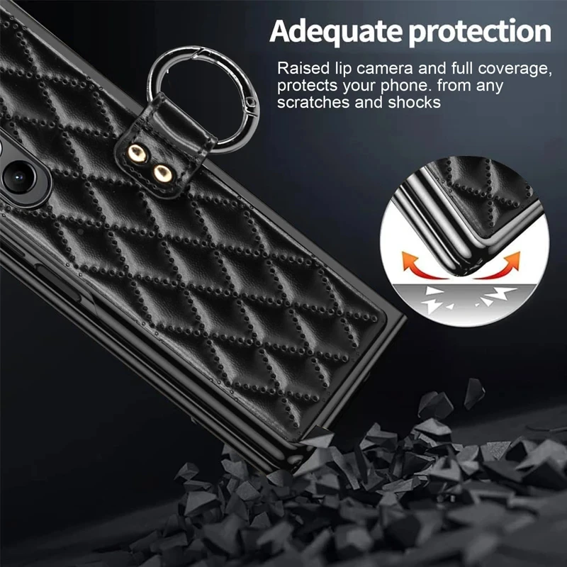 For Samsung Galaxy Z Fold 6 Z Fold 5 Leather Case With Ring Screen Protector Plating Woman Girl Luxury Phone Case For Z Fold 4 3