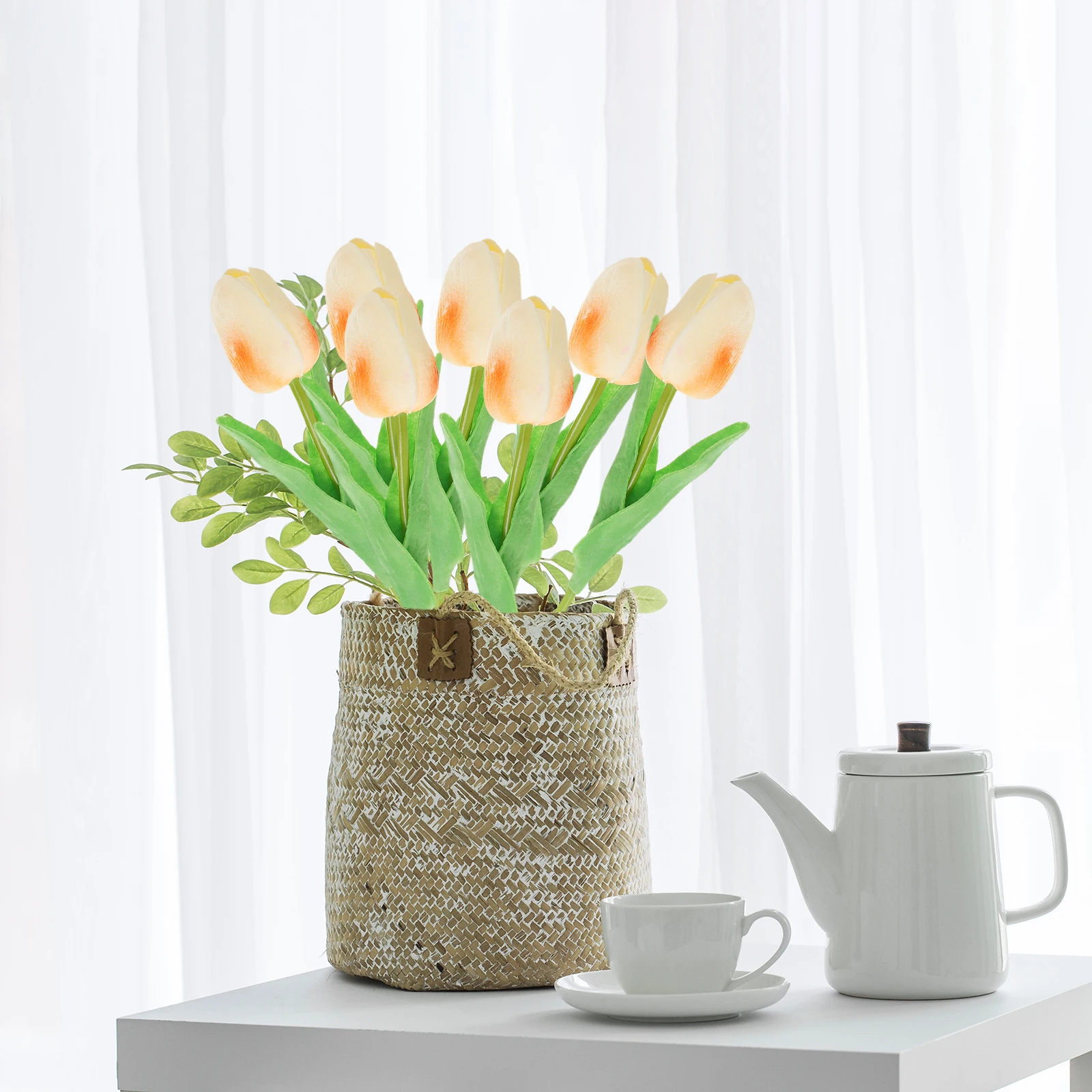 

10 Pcs Artificial Tulip Flower Bouquet Faux Set Shallow Branches Home Decor Lifelike Flowers Long Lasting Wedding