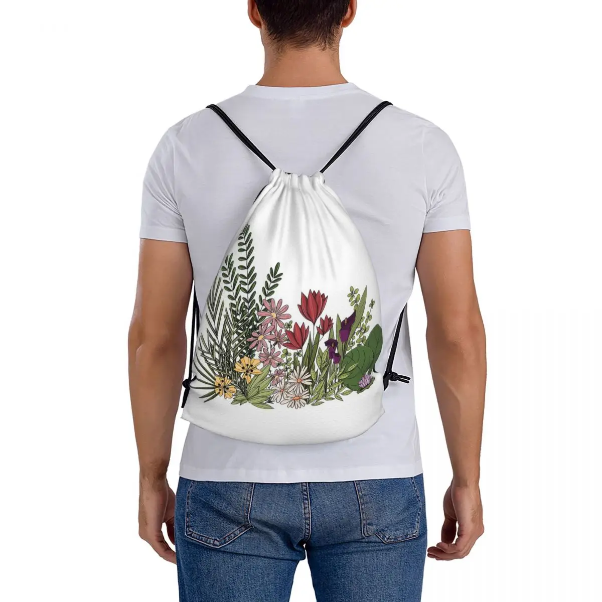 Mochila de flores para jardín, bolso portátil con cordón, bolsillo deportivo, para libros, para hombre y mujer