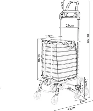 Shopping Cart with Basket Stair Climbing Handcart Portable  Hand Trucks Foldable Enclosed  Home Trolley Grocery Cart Trolleys