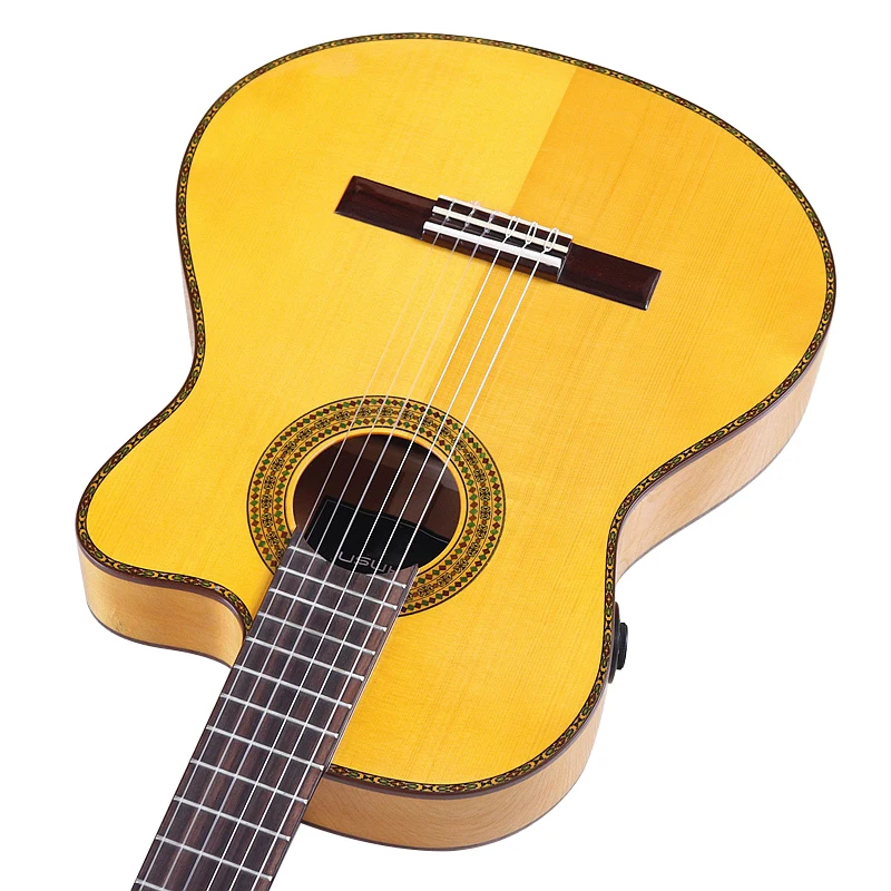 High Gloss Classical Guitar 6 String Flamenco Guitar 39 Inch Nylon Guitar Yellow Color