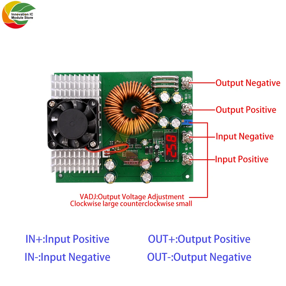 1000W High Power DC DC Adjustable Step-down Buck Voltage Converter Module Digital Voltmeter with Led Display