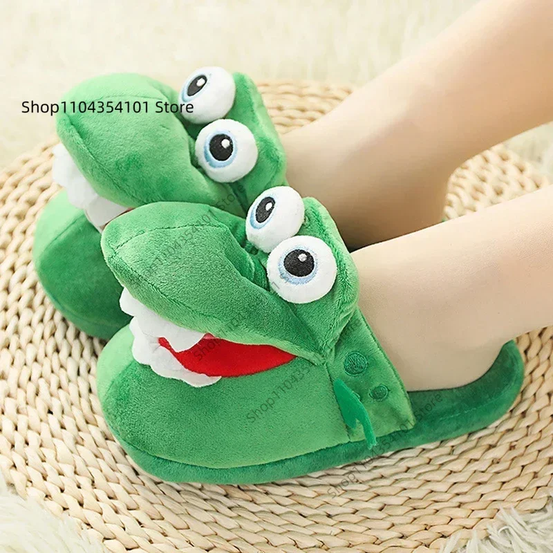 Cartoon Crocodile Cotton Slippers With Moving Mouth Funny Home Cotton Shoes Winter Walking Warm Christmas Gift For Men Women