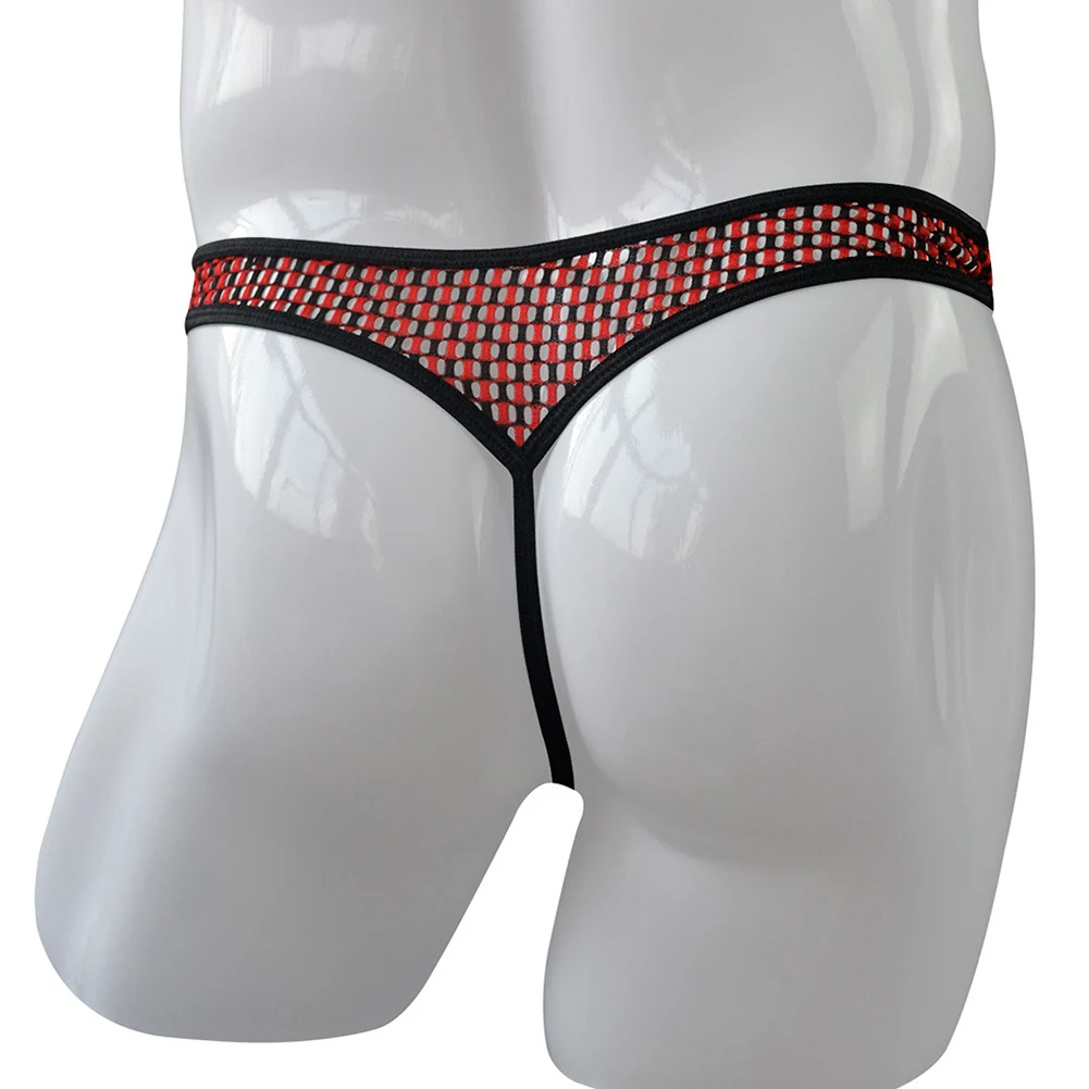 

Breathable Men\\'s Thong, Low Waist Mesh Hollow Design, Elastic T Pants, Large Bulge Pouch, Polyester + Spandex Material