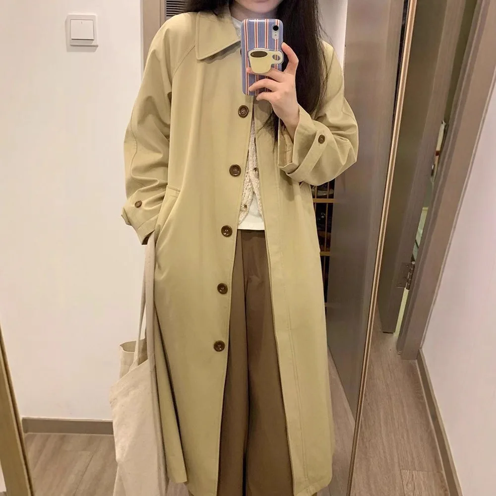 Khaki Color Women's Long Coat 2025 New Autumn Season Korean Style High Sensation Japanese Style Windbreaker Jacket