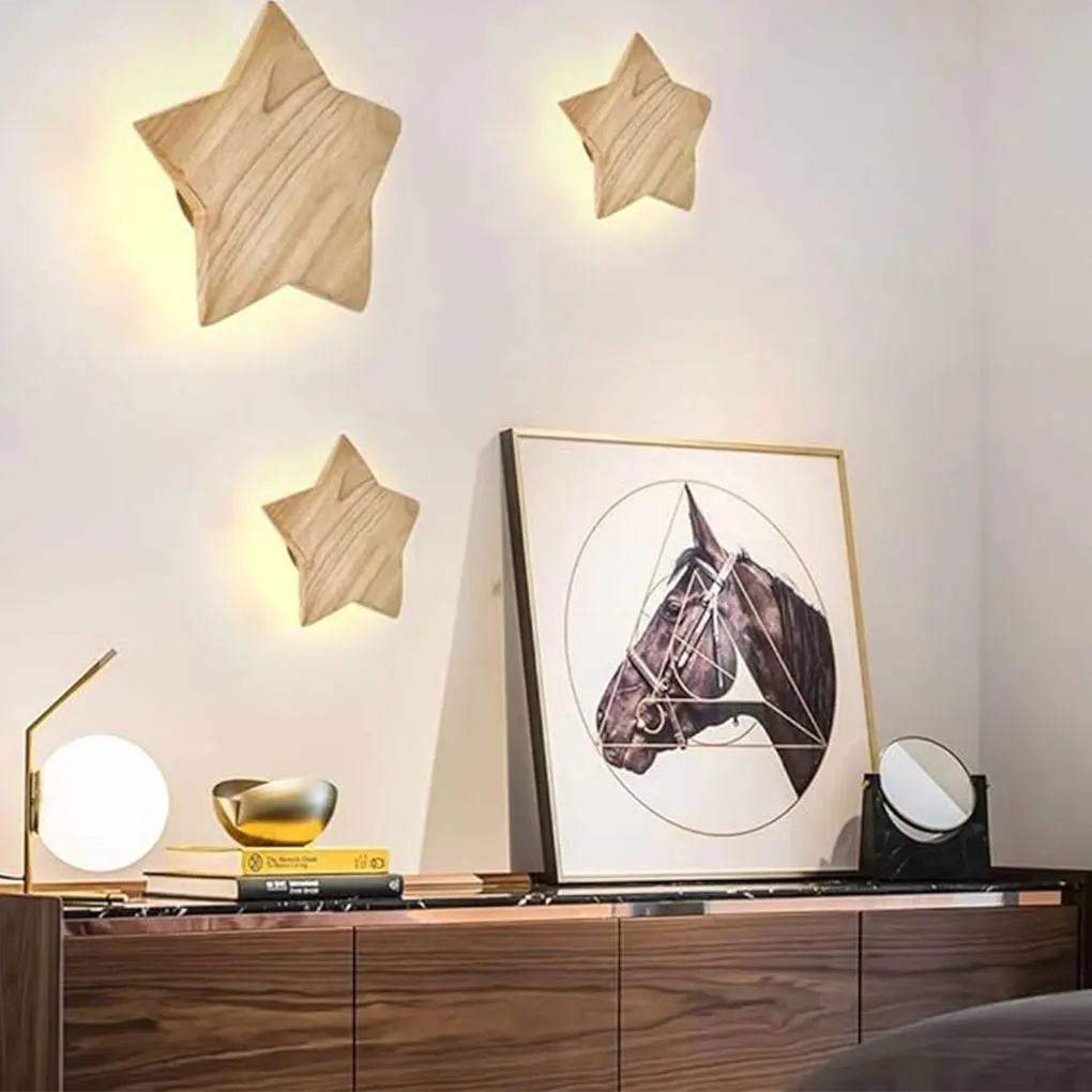 

LED Light Source Wood Star Wall Light Easy To Install And Energy-saving Materials Bedside Lamps