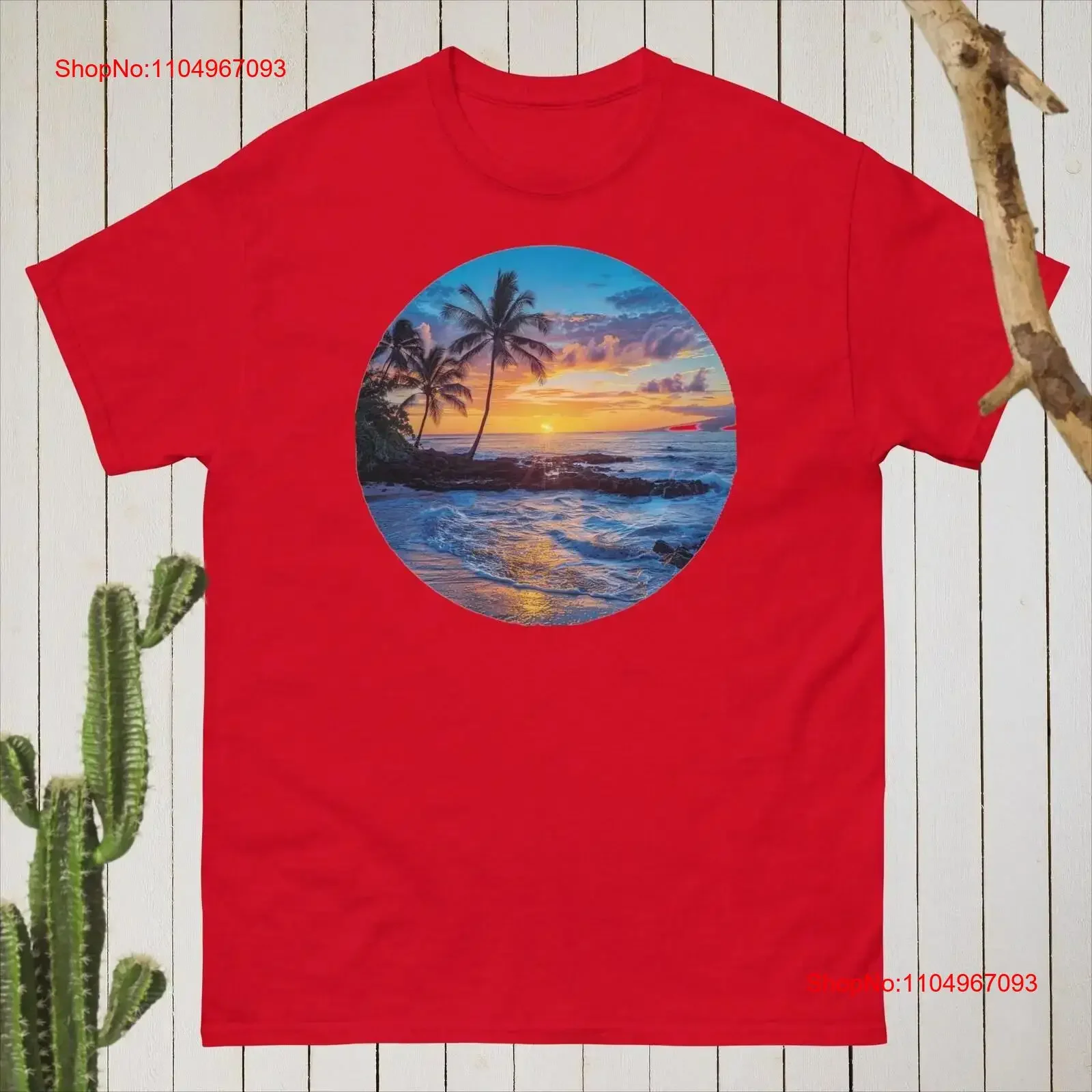 

Sunset T Shirt Hawaii Summer Island Beach Vaca Men's classic tee vintage Washed Stretched Casual designer clothes homme Unisex