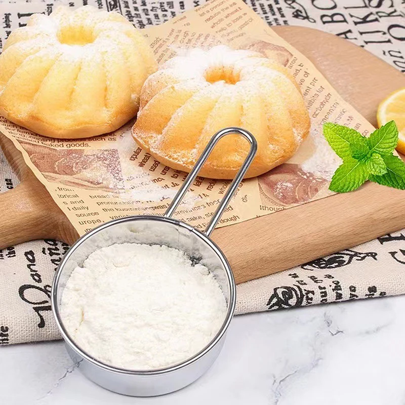 الفولاذ المقاوم للصدأ منخل دقيق غرامة شبكة مصفاة الخبز منخل دقيق مع مقبض يده مسحوق القهوة شبكة غربال أدوات الخبز #2