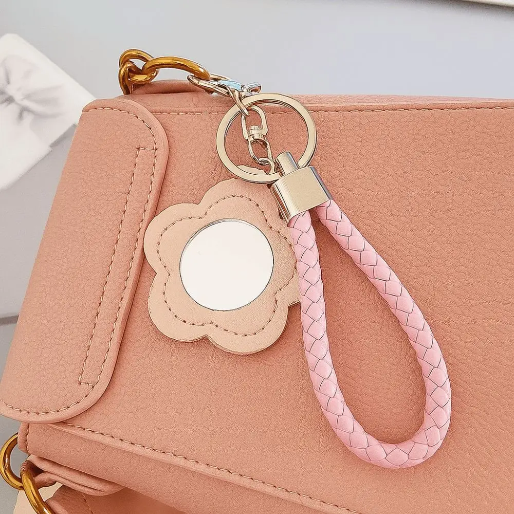 3 قطع المحمولة بو زهرة شكل مرآة المفاتيح البسيطة لطيف مرآة المفاتيح الزخرفية حقيبة مستحضرات تجميل قلادة للنساء حقائب #3