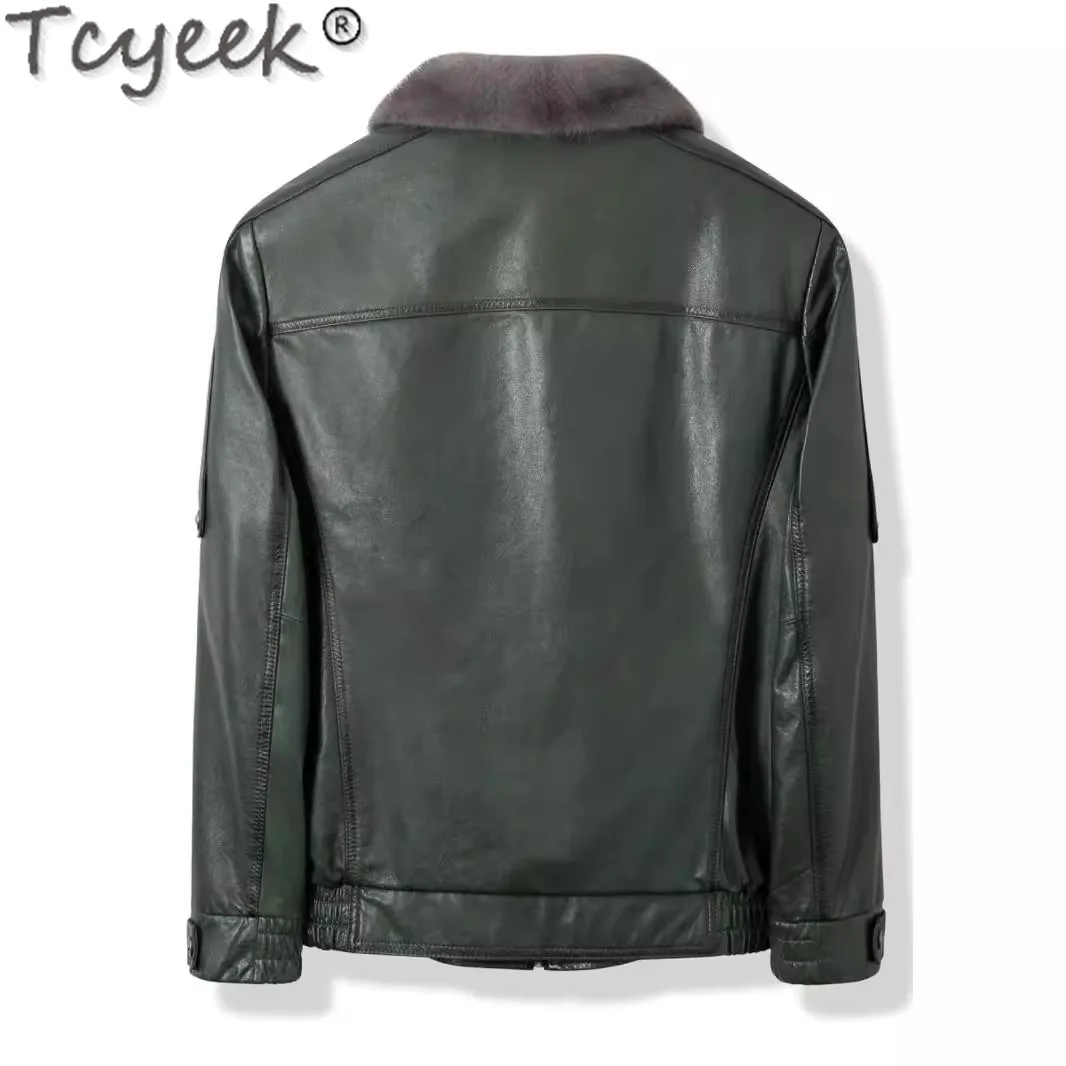 Tcyeek Natural Genuine Leather Man Jackets 2024 Winter Men's Jacket Cowhide Coats Warm Mink Fur Coat Men Casual Куртка Мужская