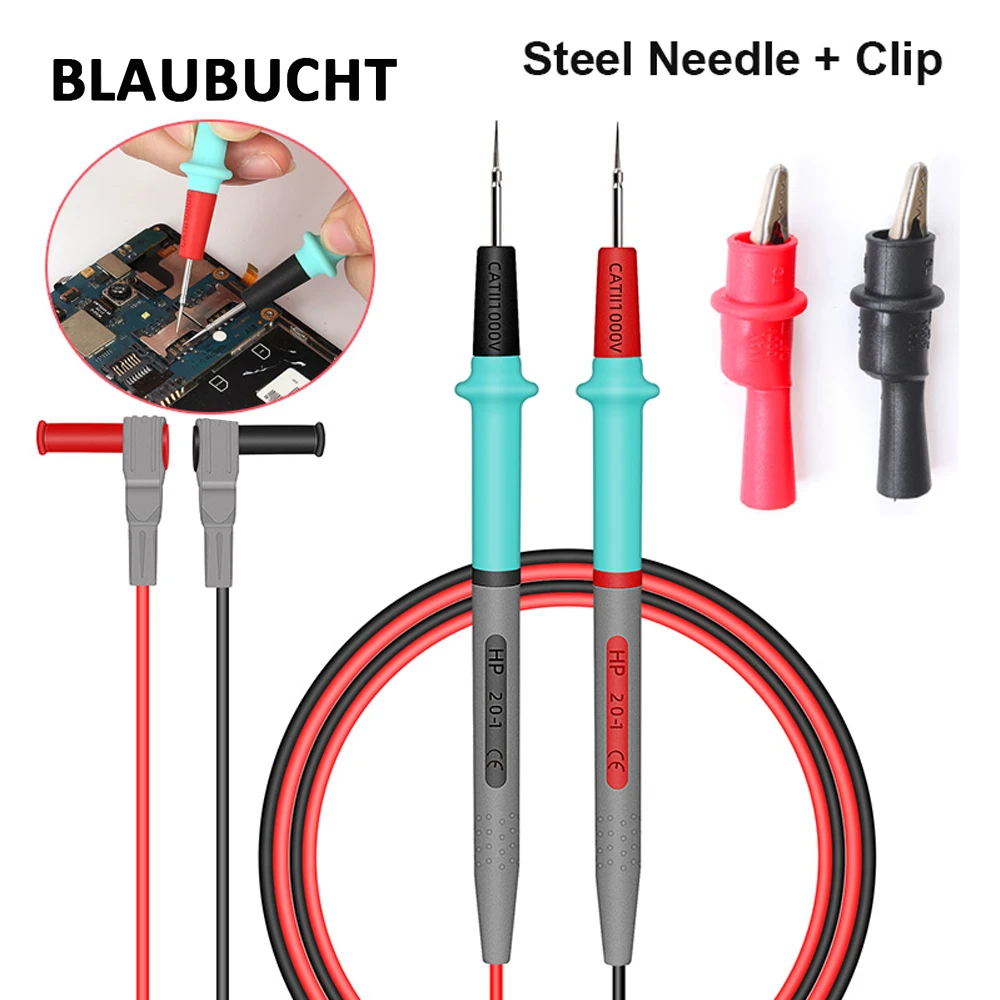 Universal Silicone Probe Test Leads Kit 1000V 20A Multimeter Steel Tip Tester Test Pen Banana Plug To Test Alligator Clip 1Set