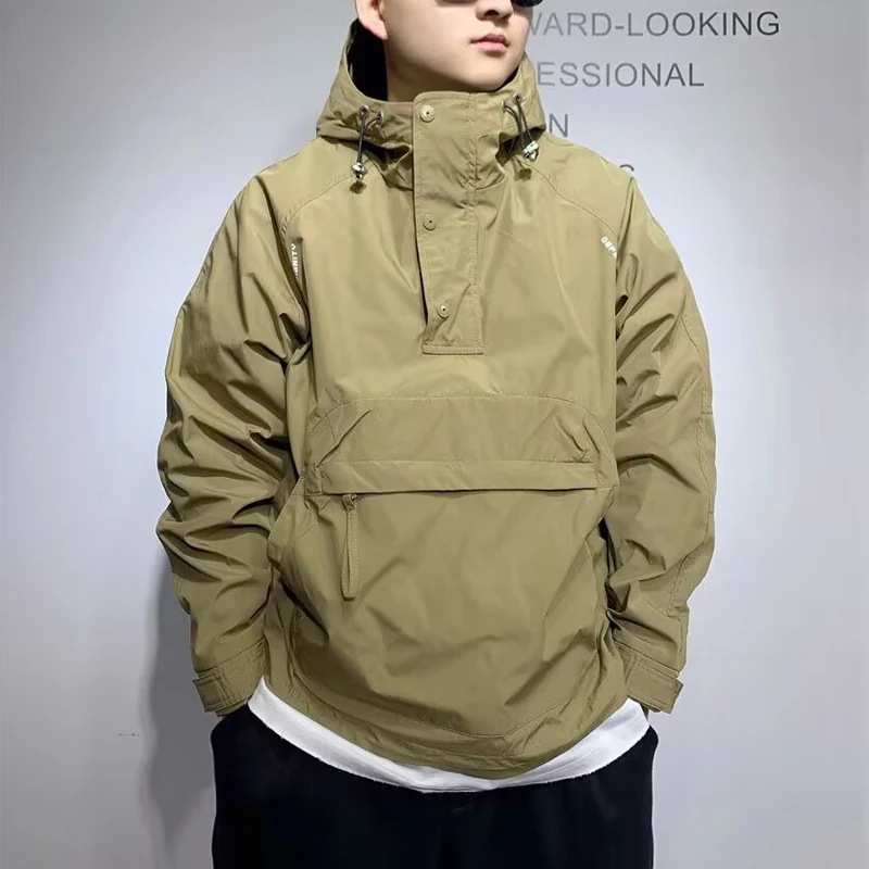 Bluza męska luksusowe kurtki z kieszeniami bluza z kapturem Hip Hop Harajuku Streetwear koreańska modna kurtka Casual pół-zamek luźne płaszcze męskie