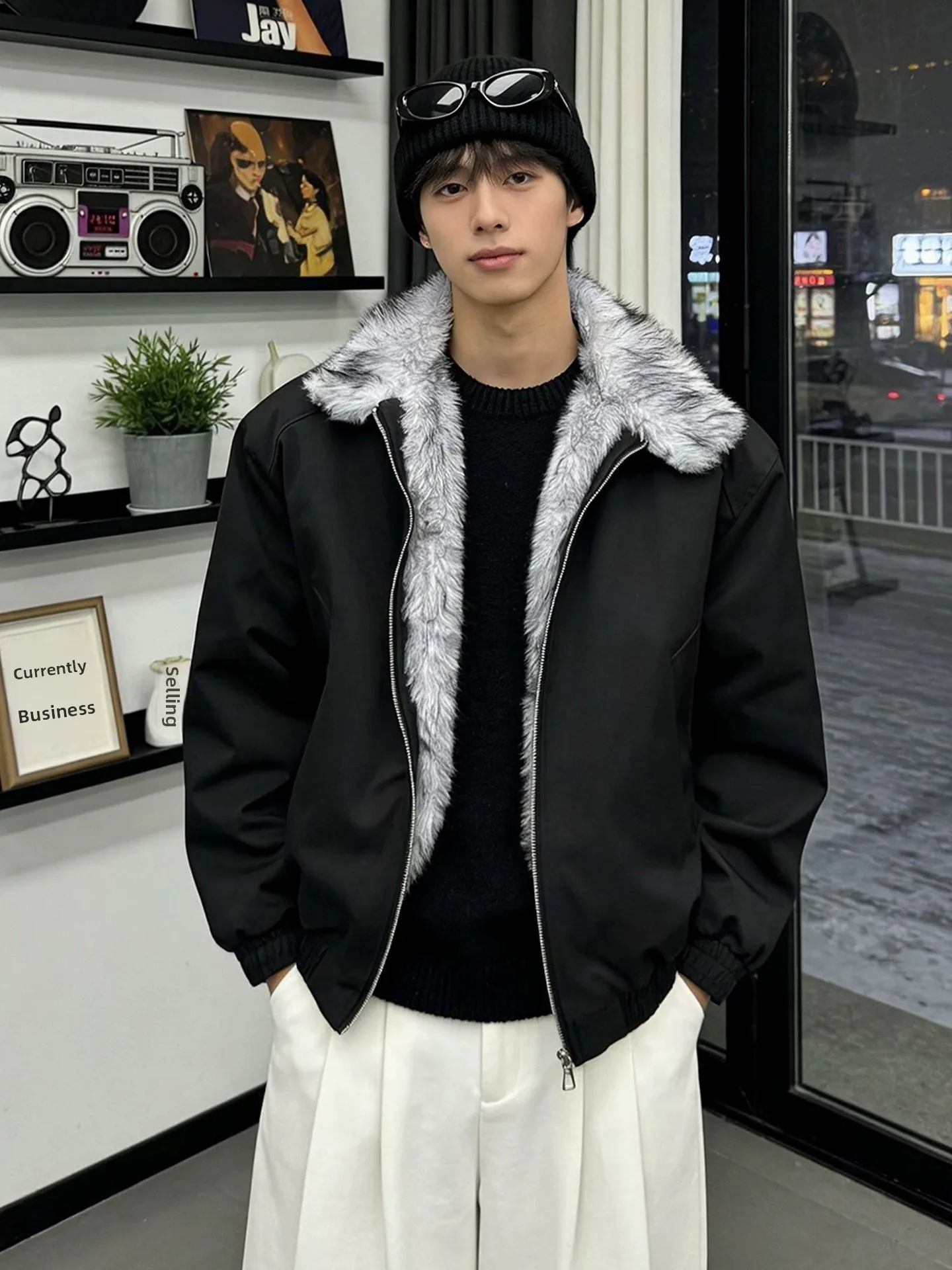 

Bla American Sle Mountain Eagle Cotton Jaet Men's Winter Thiened Warm Parka Coat with Fur Collar Cool Cotton Clothes