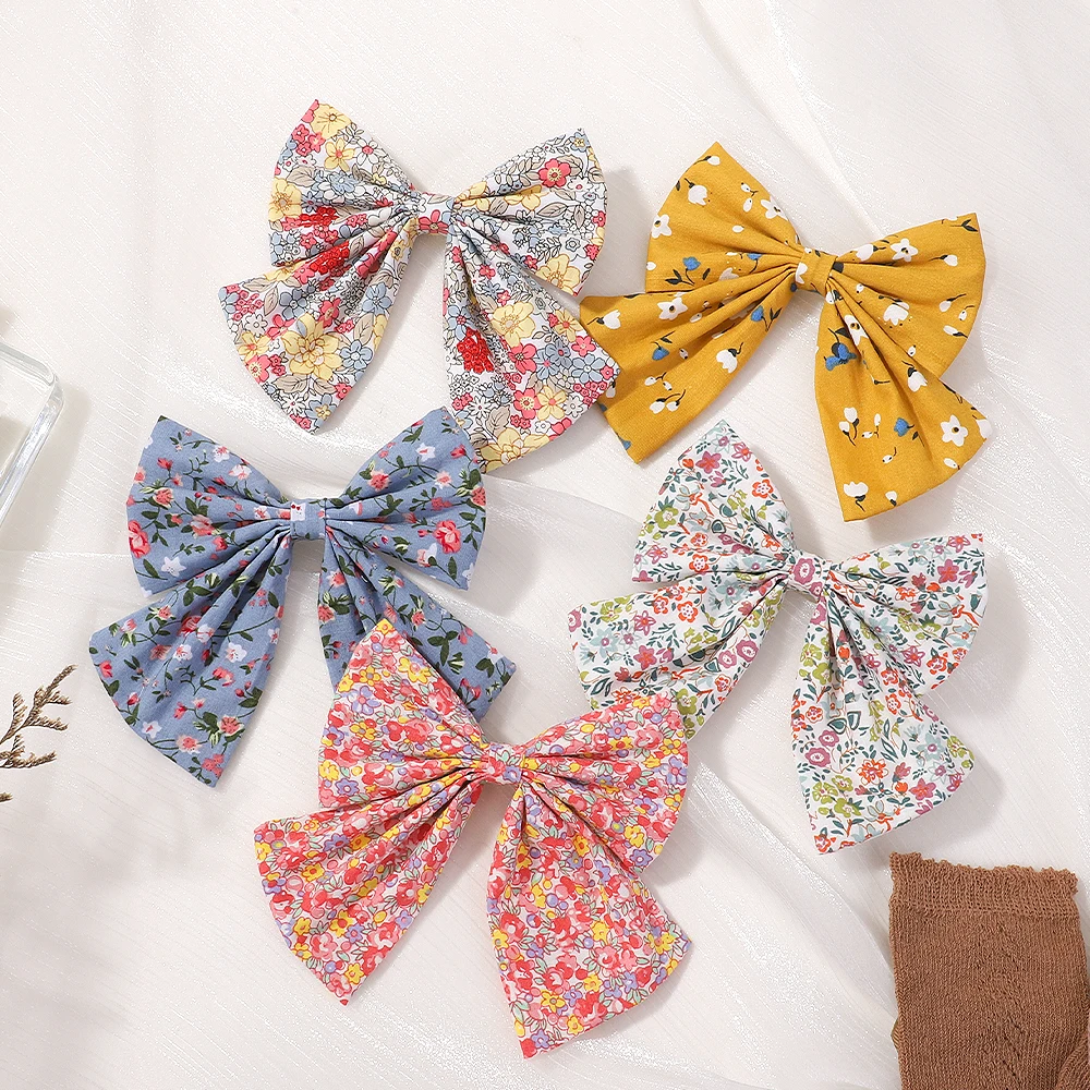 Elegant Floral Cotton Kids Bows Spring Butterfly Hair Clip Fashion Print Hair Barrette For Women Girls Sweet Hairpin Accessories