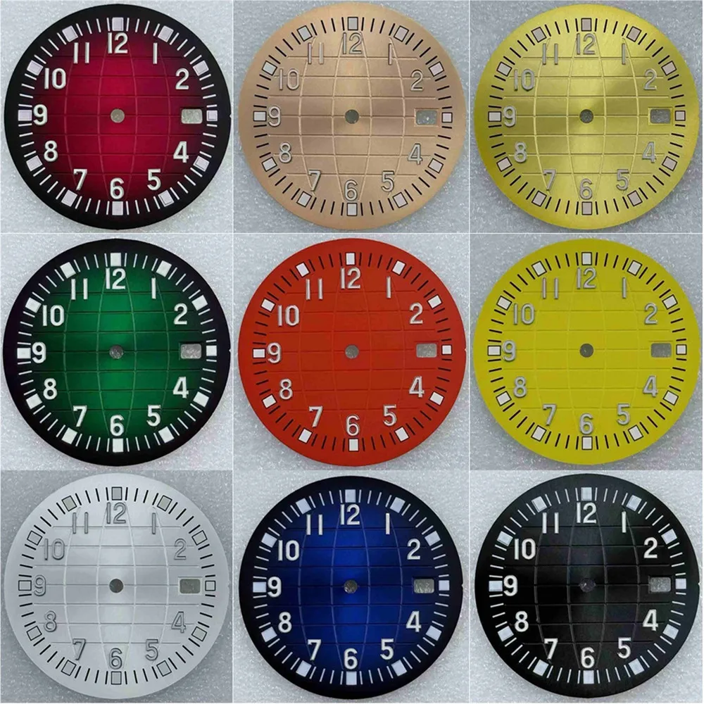 

Suitable for NH35/NH36 movement dials Spherical stripe literal Dial green luminous Blank dial No logo Modifying watch dial 32MM