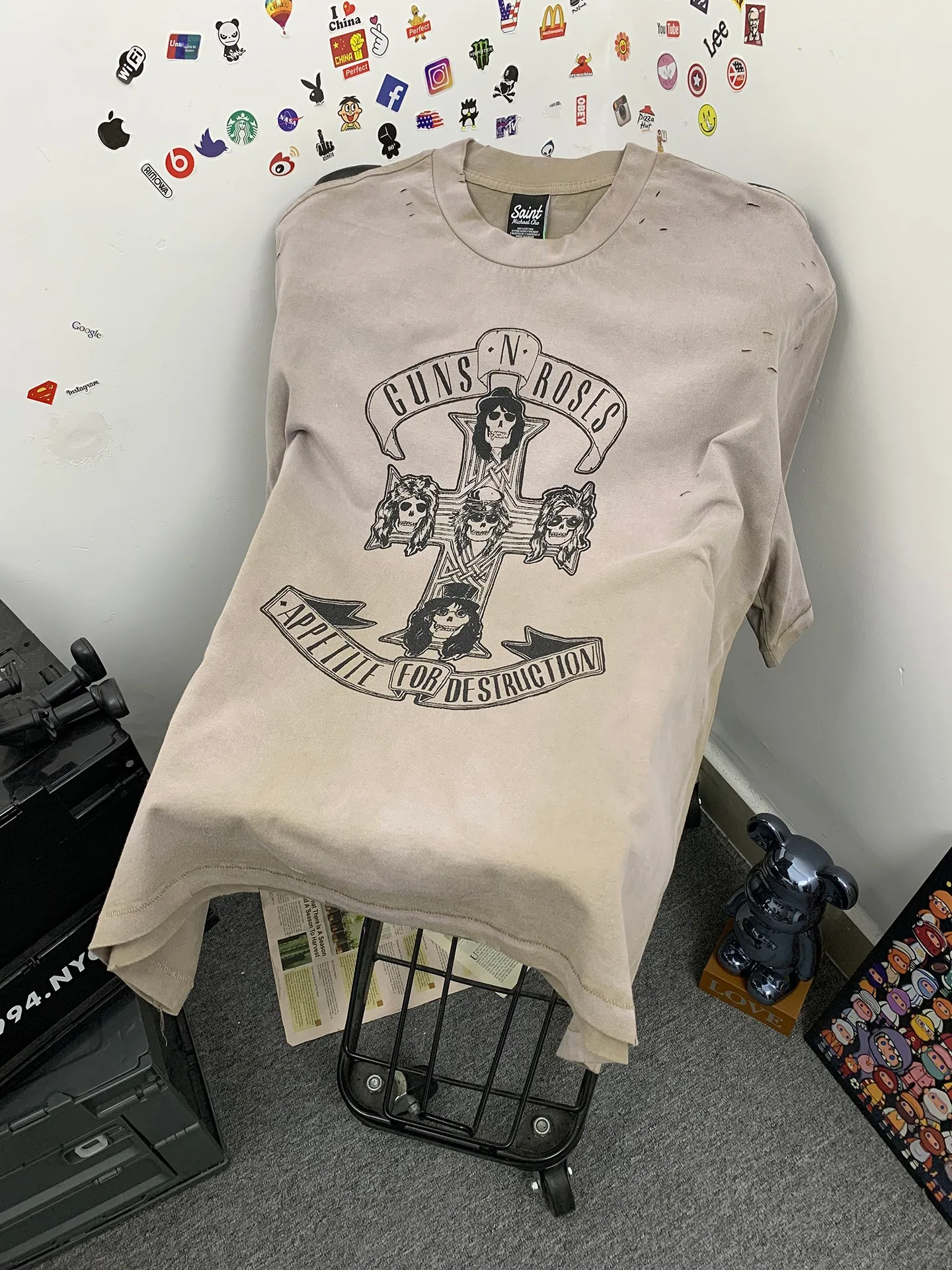 

American Heavyweight Skull Print Vintage Washed Summer Loose Short Sleeve T-Shirt Cotton Breathable Casual Style for Couples
