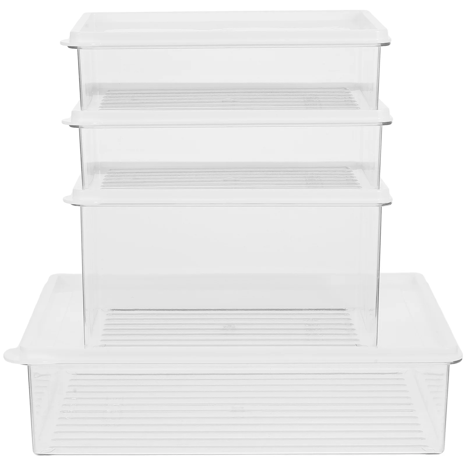 

4Pcs Food Freshness Storage Boxes Reusable Clear Plastic Fridge Bins for Butter Bread Fruits Vegetables Space Saving