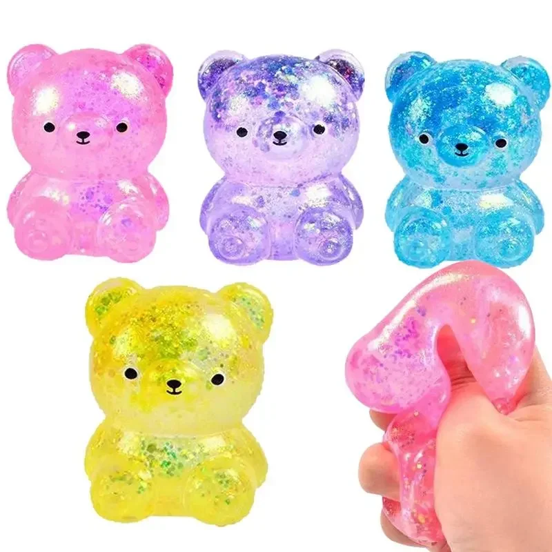 Fidget Bear Toy Squishys Glitter Gummy Bear Needoh Small Cute Animal Anti Stress Fidget Splat Decompressions Vent Squeeze Toy